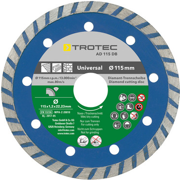Discos de corte de diamante para hormigón, ladrillo, granito o baldosas (AD 115 DB)