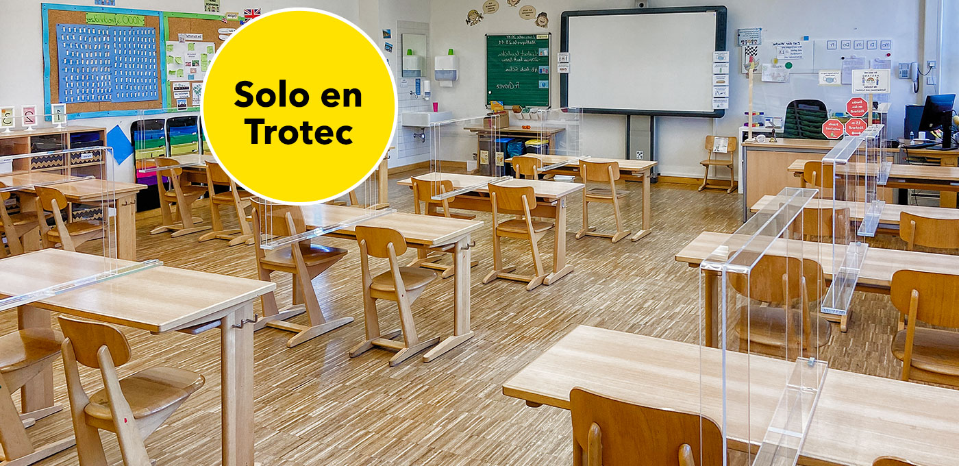 Solo en Trotec: Mamparas protectoras de metacrilato con borde protector circundante contra aerosoles