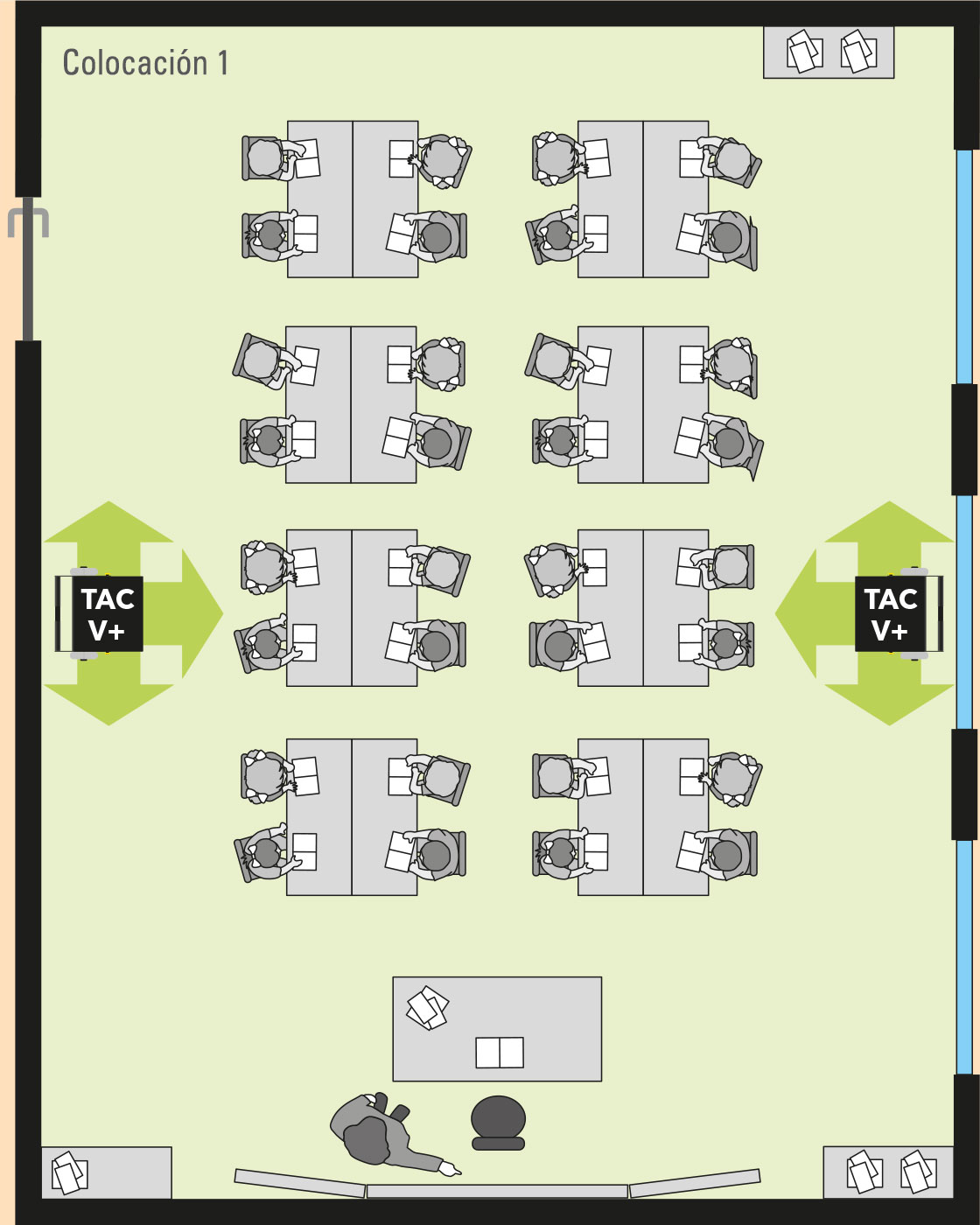 TAC V+ en un aula grande: ejemplo de colocación 1